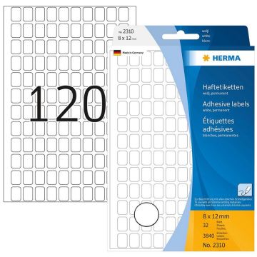 Photo HERMA Etiquettes adhésives - 8,0 x 12,0 mm - Blanc