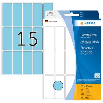Photo HERMA 2413 : Lot de 480 étiquettes - 20,0 x 50,0 mm - Bleu