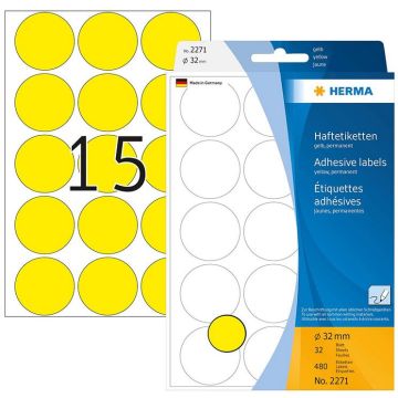 Photo Etiquettes adhésives rondes - 32 mm - Jaune HERMA