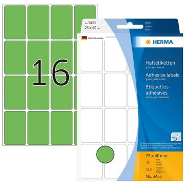 Photo HERMA 2455 : Lot de 512 étiquettes - 25,0 x 40,0 mm - Vert