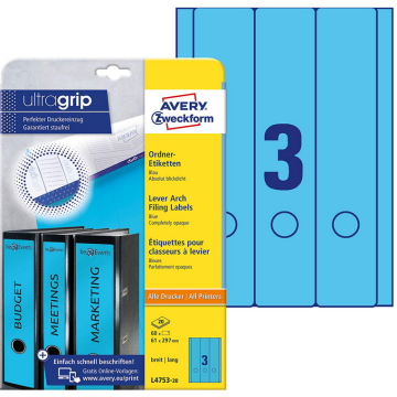 Photo Etiquettes Dos de classeur - 61 x 297 mm - Bleu AVERY
