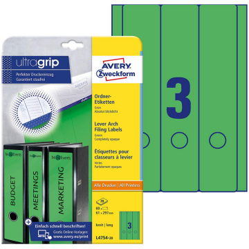 Photo Etiquettes Dos de classeur - 61 x 297 mm - Vert AVERY