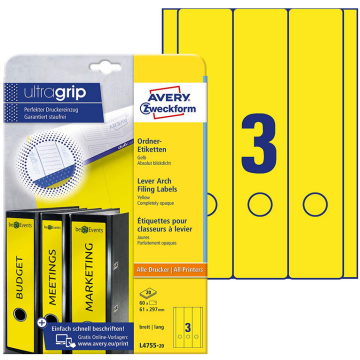 Photo Etiquettes Dos de classeur - 61 x 297 mm - Jaune AVERY 