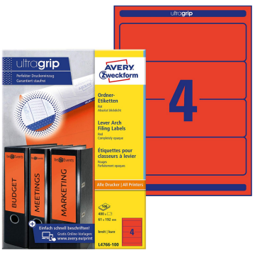 Photo Etiquettes Dos de classeur 61 x 192 mm Rouge AVERY Lot de 400