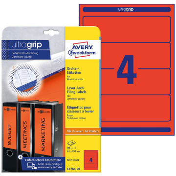 Photo Etiquettes Dos de classeur - 61 x 192 mm - Rouge AVERY