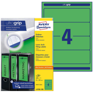 Photo Etiquettes Dos de classeur - 61 x 192 mm - Vert AVERY Lot de 400