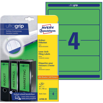 Photo Etiquettes Dos de classeur - 61 x 192 mm - Vert AVERY Lot de 80