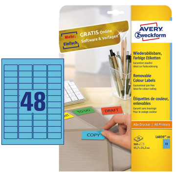 Photo Mini-Étiquettes - 45,7 x 21,2 mm - Bleu AVERY Lot de 960