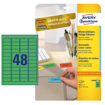 Photo Mini-Étiquettes - 45,7 x 21,2 mm - Vert AVERY