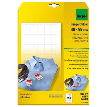 Photo Lot de 750 Étiquettes à trous pour l'affichage de prix - 38 x 55 mm SIGEL LP716 modèle