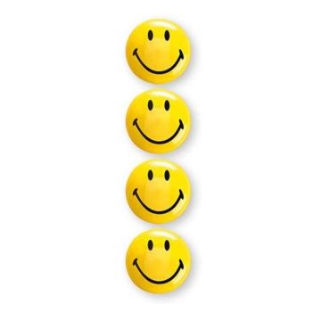 Photo Lot de 4 Aimants SMILEY 40 mm - Jaune et Noir : MAGNETOPLAN 16673