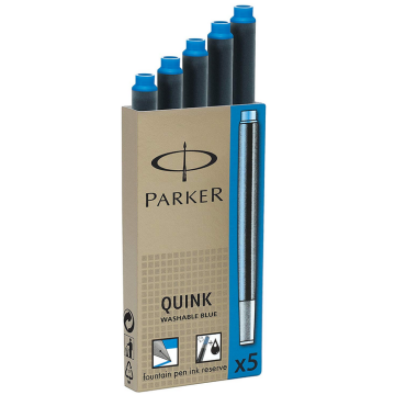 Photo PARKER : Boite de 5 cartouches d'encre Quink  - Bleu Stylo