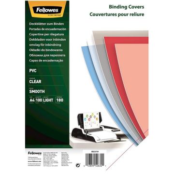 Couverture transparente pour reliure A4 - PVC 0,18 mm FELLOWES 