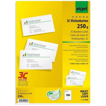Photo SIGEL : Lot de 100 cartes de visite 3C extra blanches - 250 g - LP800