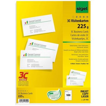 Photo SIGEL : Lot de 100 cartes de visite 3C extra blanches LP798