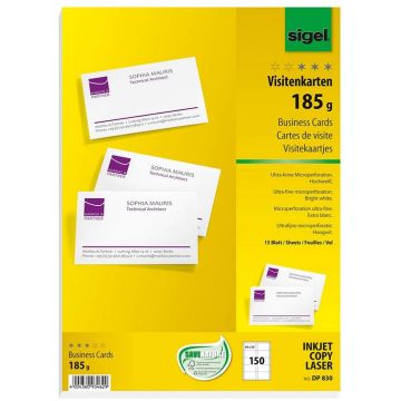 Photo SIGEL DP830 : Lot de 150 cartes de visites extra blanches - 180 g