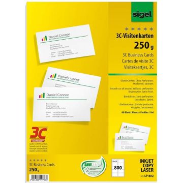 Photo SIGEL LP802 : Lot de 800 cartes de visite 3C extra blanches - 250 g