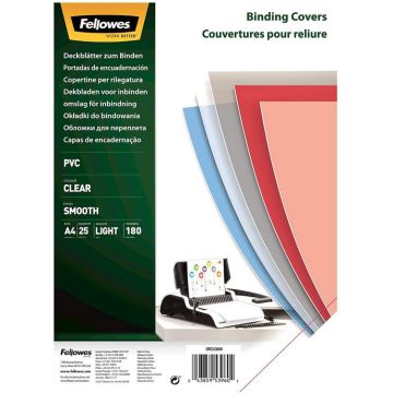 Couverture transparente pour reliure A4 PVC 0,18 mm FELLOWES Lot de 25