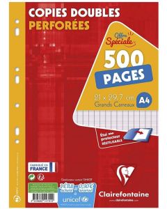 CLAIREFONTAINE 14791C : Lot de 500 pages - Copies doubles perforées Séyès 210 x 297 mm
