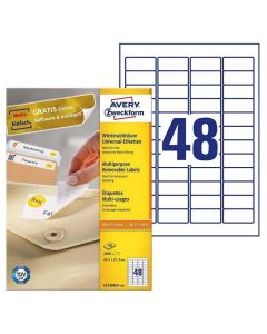 Étiquettes amovibles blanches 45,7 x 21,2 mm AVERY L4736REV-100