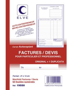 Carnet autocopiant Facturier Auto-entrepreneur 19550
