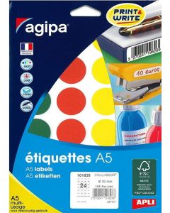 Image Pastilles adhésives rondes - 30 mm - Assortiment AGIPA