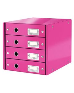 Photo Boite de classement WOW - 4 tiroirs Rose LEITZ Click et Store 6048-23