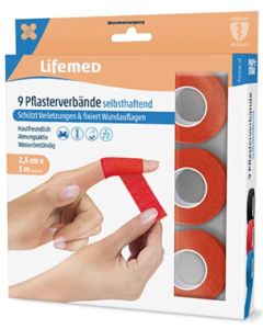 Photo Bandes adhésives élastiques - 25 mm x 5 m - Rouge LIFEMED