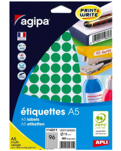 Photo Pastilles adhésives 15 mm - Vert AGIPA  Étiquettes de signalisation