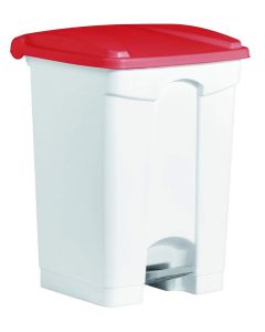 Photo Poubelle à pédale avec couvercle - 45 litres - Blanc/Rouge : HELIT H2402125