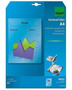 Photo Film transparent pour imprimantes Jet d'encre - A4 : SIGEL Lot de 10