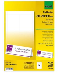 Photo DP050 Carte de table d'identification Personnalisable SIGEL emballage