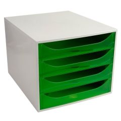 Module de rangement 4 tiroirs Ecobox - Gris/Vert Pomme Translucide EXACOMPTA Linicolor Image