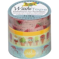 Ruban décoratif autocollant - Tropical : FOLIA Washi Tape Lot de 4 Visuel