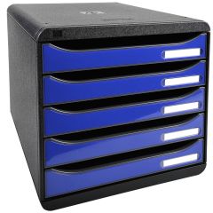 Module de rangement 5 tiroirs - Big Box Plus - Noir/Bleu Royal Glossy : EXACOMPTA Iderama