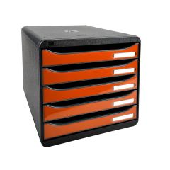 3097288D EXACOMPTA : Module de rangement 5 tiroirs - Big Box Plus - Noir/Orange tangerine glossy