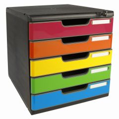 Module de rangement 5 tiroirs - Verrouillable - Modulo - Noir/Arlequin : EXACOMPTA Iderama image