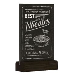 Présentoir de Table - A6/Portrait - Ardoise avec socle en bois Noir : EUROPEL exemple