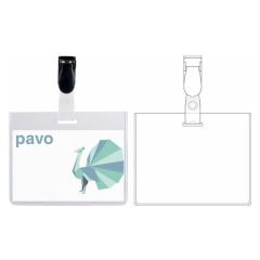 Photo lot de 25 Badges avec clip en plastique - 90 x 60 mm : PAVO