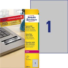 Étiquettes adhésives de Signalisation - 210 x 297 mm - Argent : AVERY Lot de 20 Image