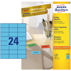 Photo Étiquettes autocollantes Bleu 70 x 37 mm AVERY 3449