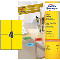 Photo Étiquettes autocollantes Jaunes 105 x 148 mm AVERY 3459