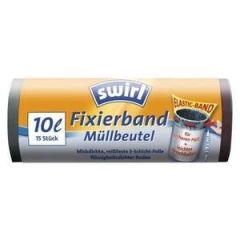 Photo Lot de 15 sacs poubelle avec bande de fixation - 10 litres - Noir SWIRL 4006508183197