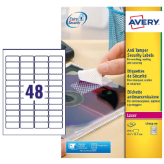 Photo Étiquettes adhésives de sécurité en film plastifié - Blanc - 45,7 x 21,2 mm AVERY L6113-20
