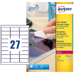 Photo Étiquettes adhésives de sécurité en film plastifié - Blanc - 63,5 x 29,6 mm AVERY L6114-20