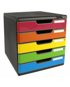 Module de rangement 5 tiroirs - Verrouillable - Modulo - Noir/Arlequin : EXACOMPTA Iderama image