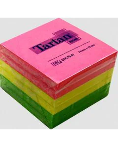 Photo Bloc-Notes adhésives - Couleurs Néon assorties - 76 x 76 mm Tartan 07676-N 