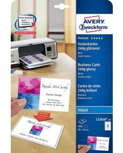 Cartes de Visite blanches Quick et Clean - 250 g - 85 x 54 mm : AVERY Lot de 200 Image