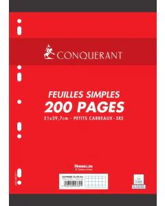Photo CONQUERANT SEPT : Lot de 100 pages - Feuilles mobiles quadrillées - Blanc - 210 x 297 mm