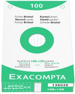 Photo Fiches Bristol quadrillées et perforées - 100 x 150 mm - Blanc EXACOMPTA Image